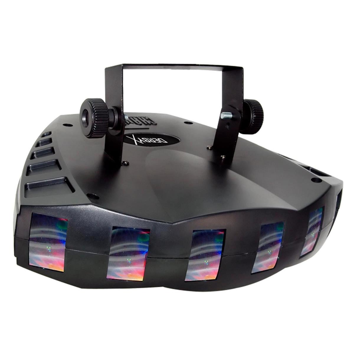 Derby X incorpora seis grupos de LEDs, controlables individualmente, que proyectan haces de luz multicolor. Incluye programas automáticos, audiorítmicos y efecto de estrobo. Combine varias unidades utilizando el soporte de montaje X incluido.

