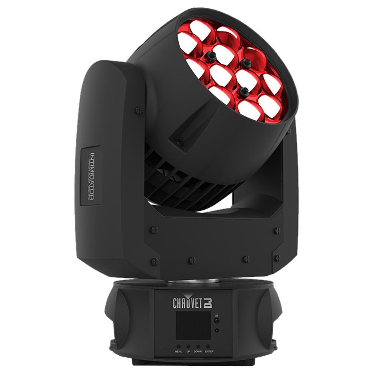 ntimidator Wash Zoom 450 IRC es una cabeza móvil para hacer potentes baños de luz, equipada con LED de cuatro colores RGBW de 20 watts, y zoom motorizado para aplicaciones de corto o largo alcance. Otras características incluyen funciones como el modo Tótem para mantener la proyección de luz sobre la pista de baile y atractivos programas precargados con zonas de control. La operación inalámbrica sin DMX es posible con el mando remoto opcional IRC-6. 