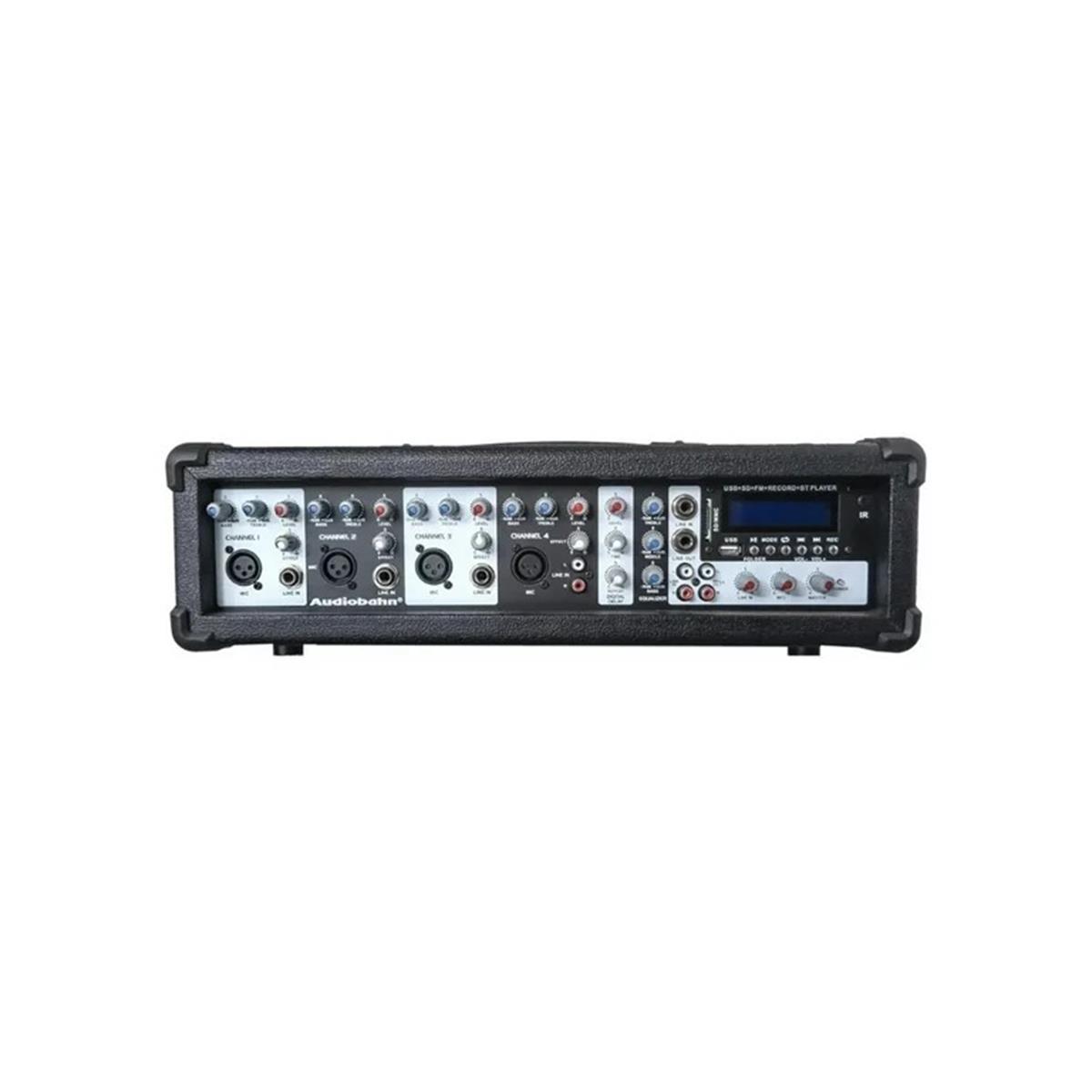 Consola Amplificada 4 canales Bluetooth
Bluetooth alcance hasta 30m
Entradas USB/SD/LCD player
IPod dock
Ecualizador 5 bandas
Potencia máxima 2,000Watts P.M.P.O
Pantalla digital LCD
4 canales de entrada
Entrada de alta impedancia
Entrada para conectar 2 bafles pasivos
Salida master 150W RMS 4ohms
